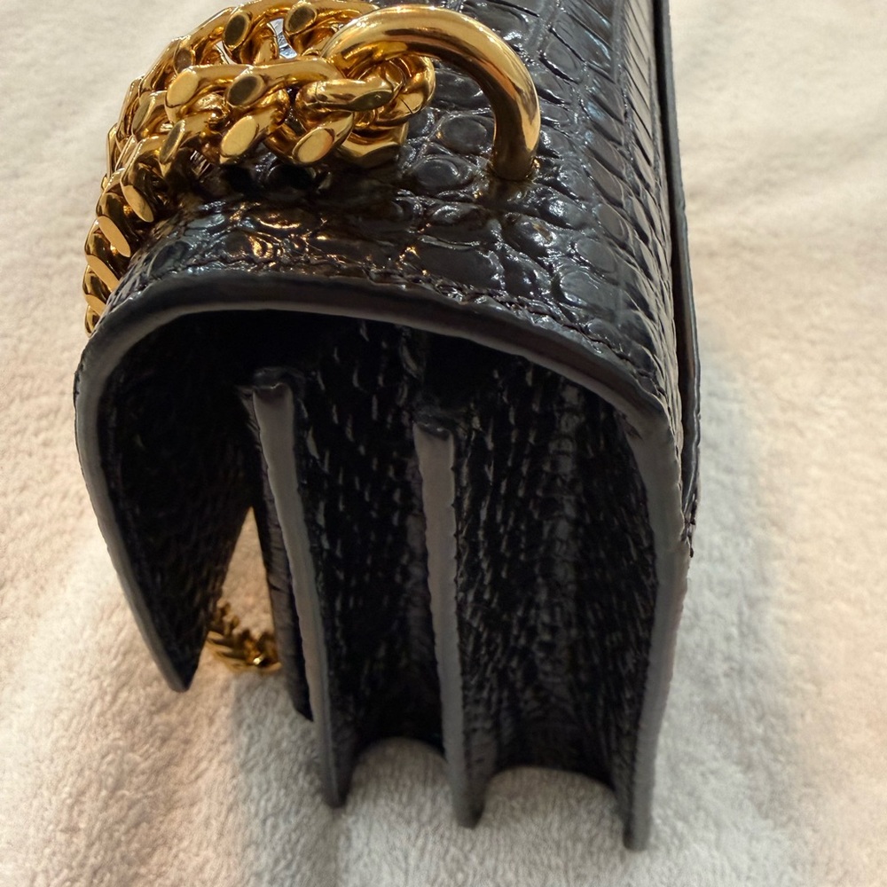 Saint Laurent Black Croc-Embossed Chain Wallet Bag with Gold Hardware - Picture 4 of 10